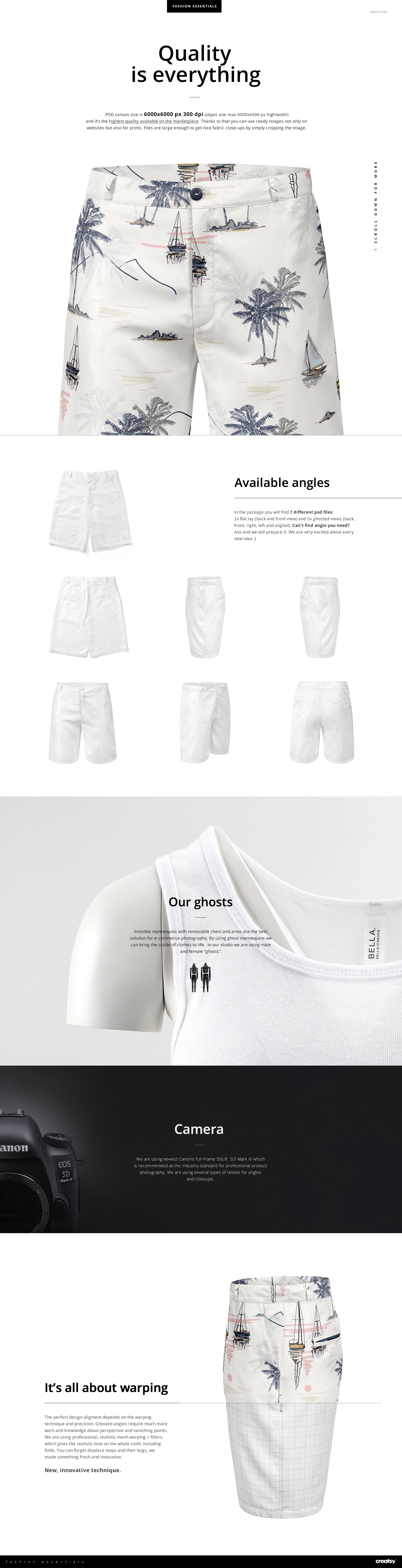 Men’s polyester shorts with tropical palm tree and sailboat pattern, shown from the front in a flat lay mockup scene.