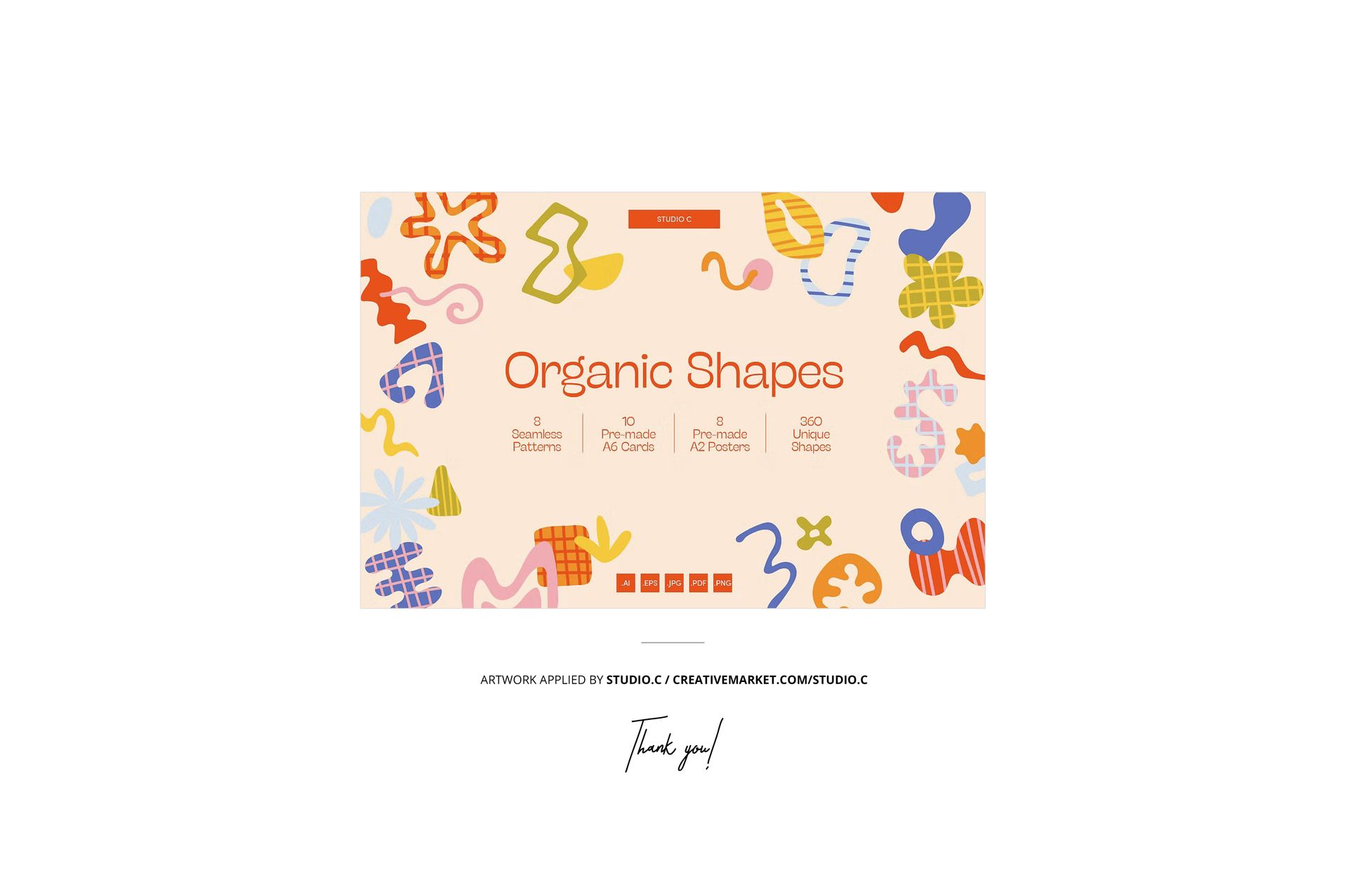 Cotton fabric mockup with colorful organic shapes and abstract Easter egg patterns on a light background, front view.