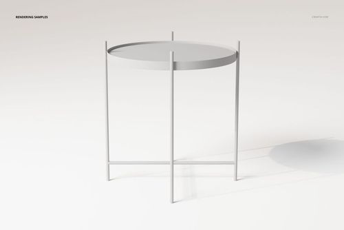 Round mirror top side table with slim white metal legs, shown from a front angle on a plain light background.
