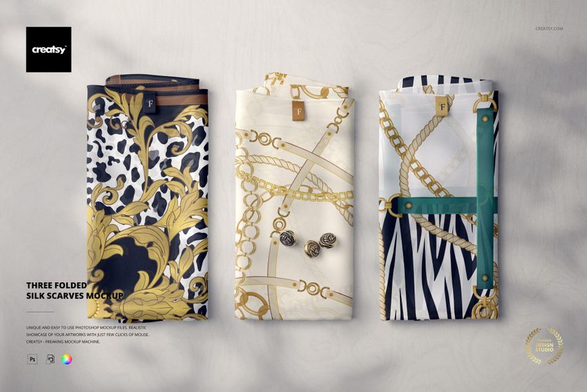 Three Folded Silk Scarves Mockup - mockup screenshot 1