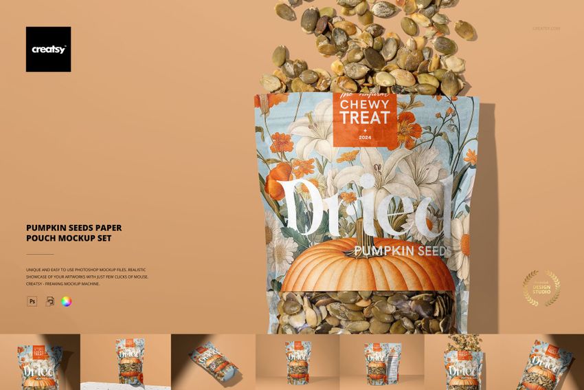 Pumpkin Seeds Paper Pouch Mockup Set - mockup screenshot 1