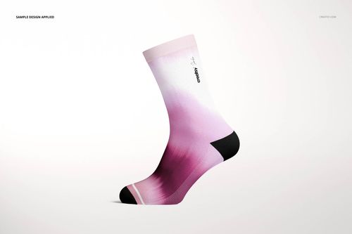 Single crew sock mockup with a gradient pink and white design, side view on a plain white background.
