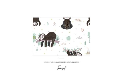 Kids burp cloth mockup featuring a playful sloth pattern in brown and green tones, shown from a top view.