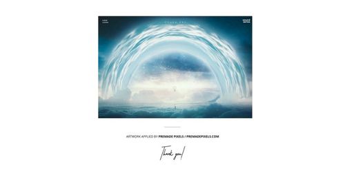 Vinyl record lying underwater on a sandy bottom, viewed from above with blue light and a surreal water arch.