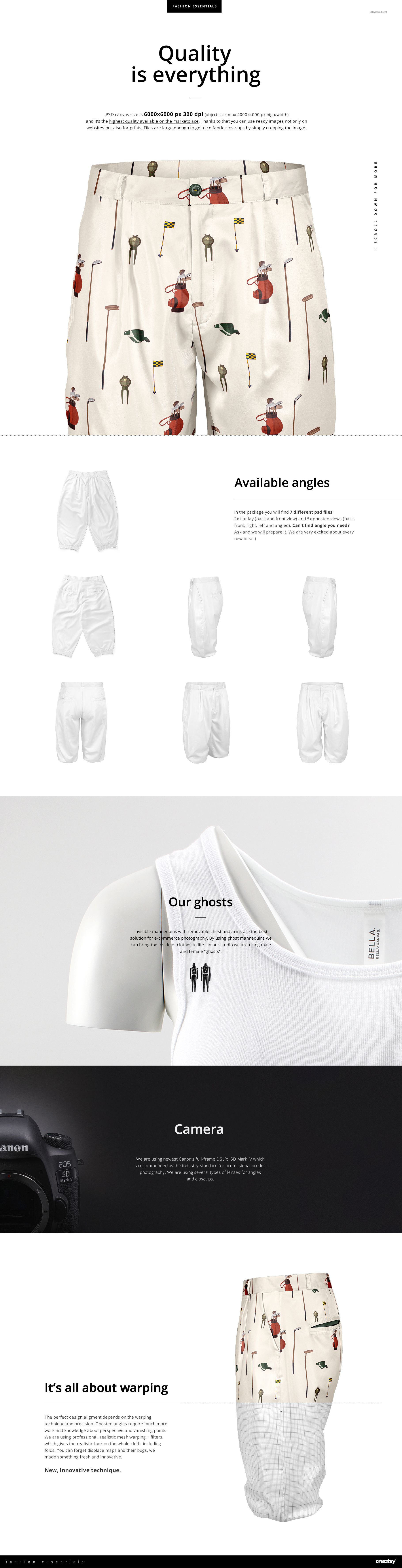 Front view of men’s polyester golf knickers with a playful golf-themed pattern, shown in a mockup set with various angles.