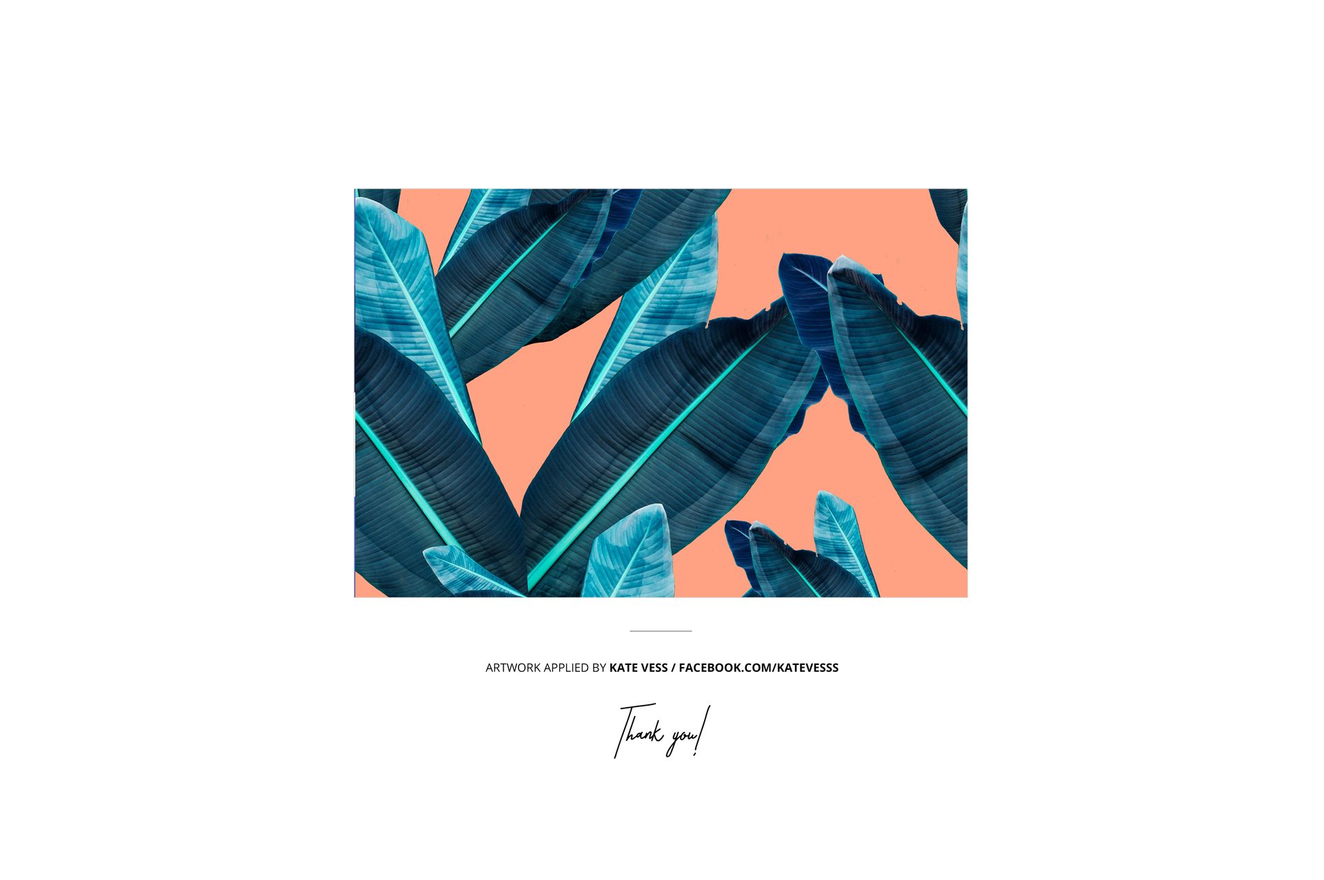 Rectangular stationery mockup featuring a vibrant blue tropical leaf pattern on a peach background, front view.