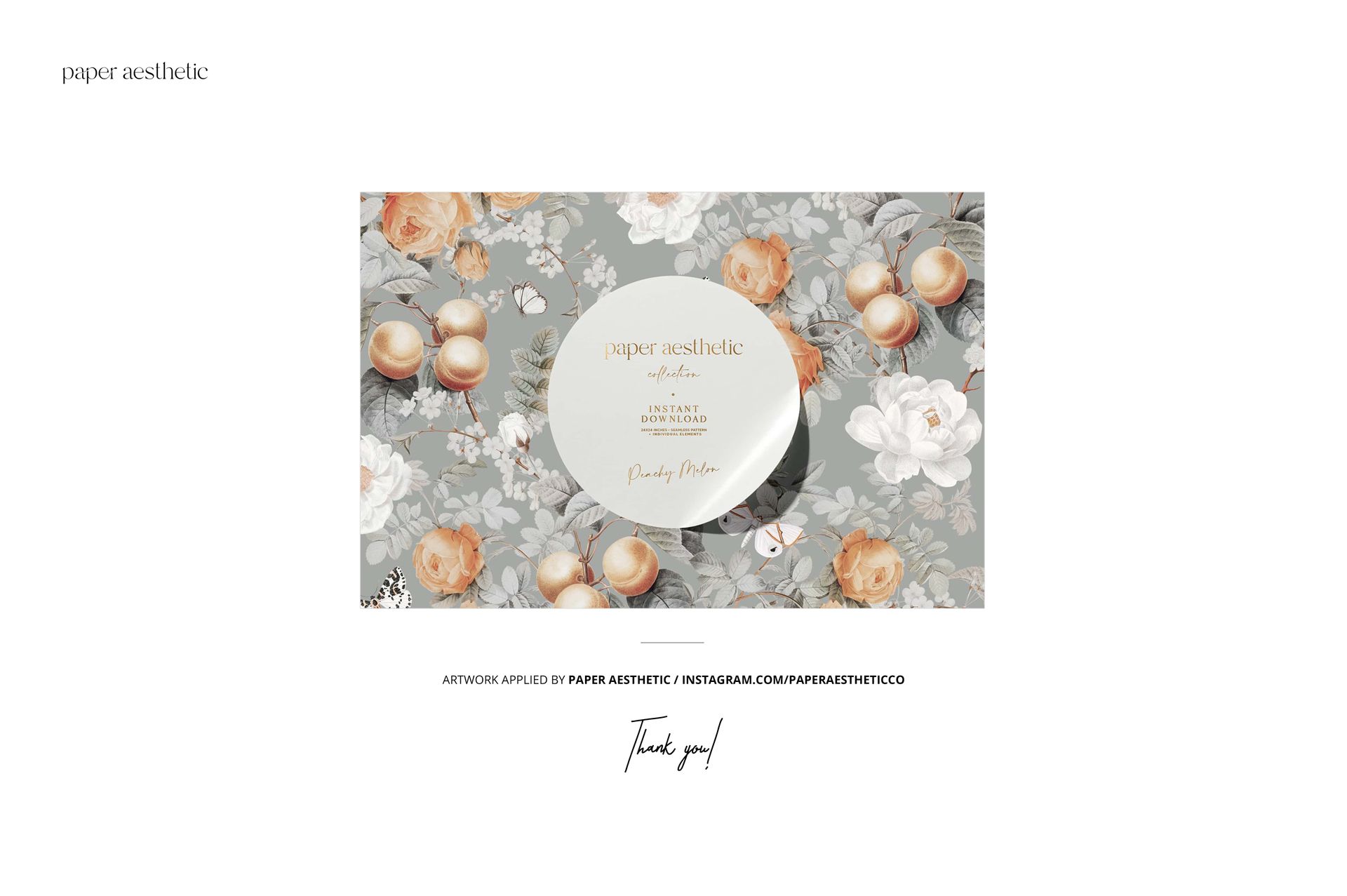 Front view of a chocolate bar packaging mockup with a floral and peach pattern on a gray background.