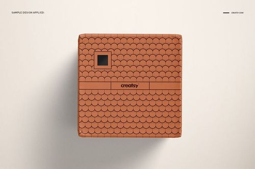 Front view of a square kids playhouse mockup with a brown shingle pattern and a small window on a light background.