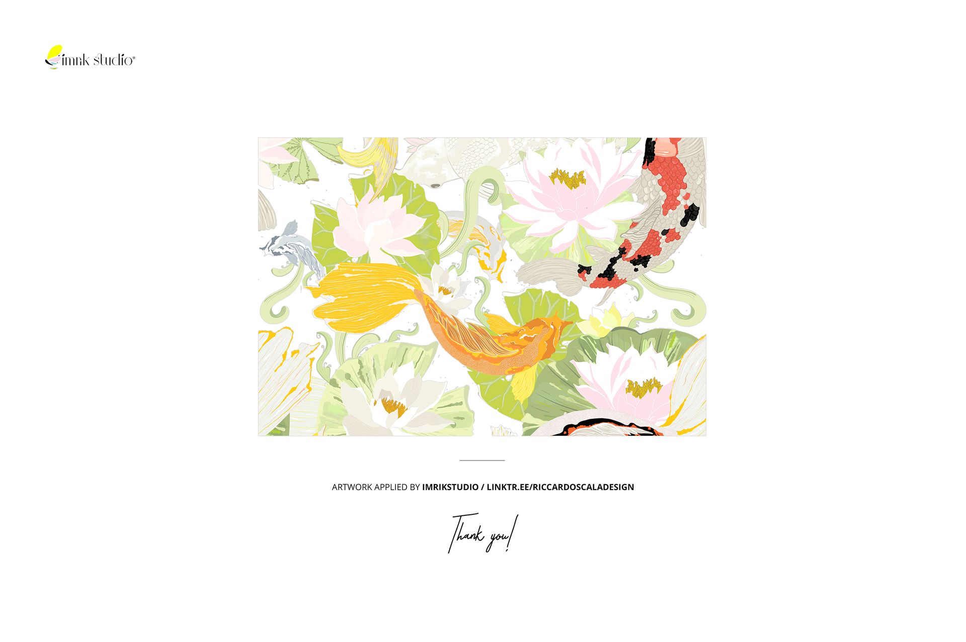 Top view of a wrapped silk scarf mockup featuring a floral and koi fish pattern in pastel and orange tones.