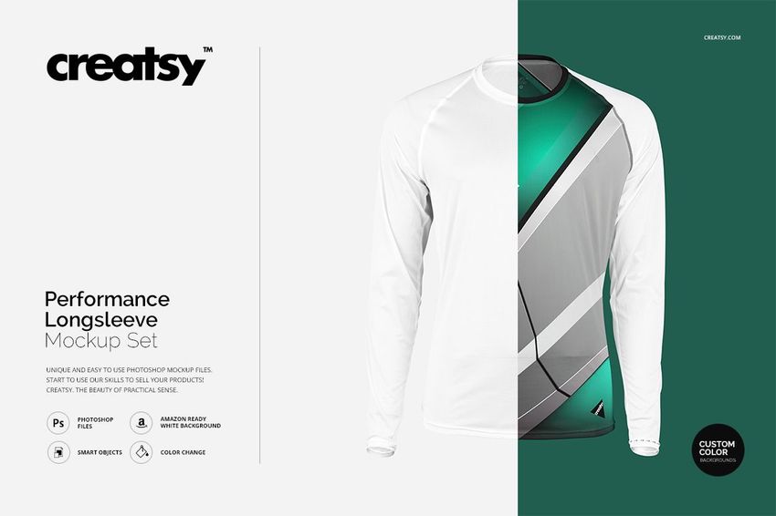 Mockup of a men's long sleeve athletic shirt featuring angular green and gray design, displayed against plain white.