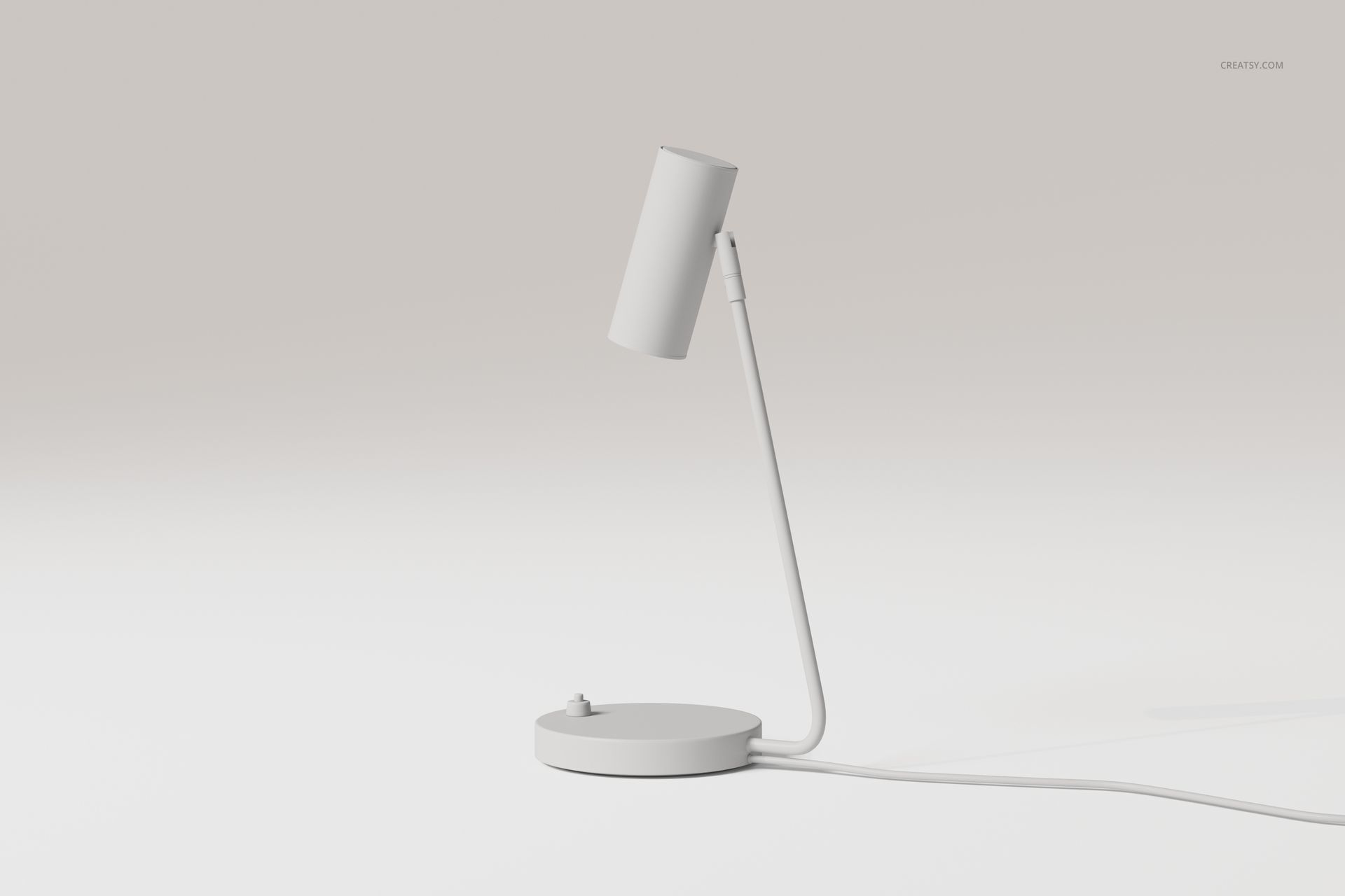 Modern industrial desk lamp in matte white, featuring a cylindrical shade and round base, shown from a side view.