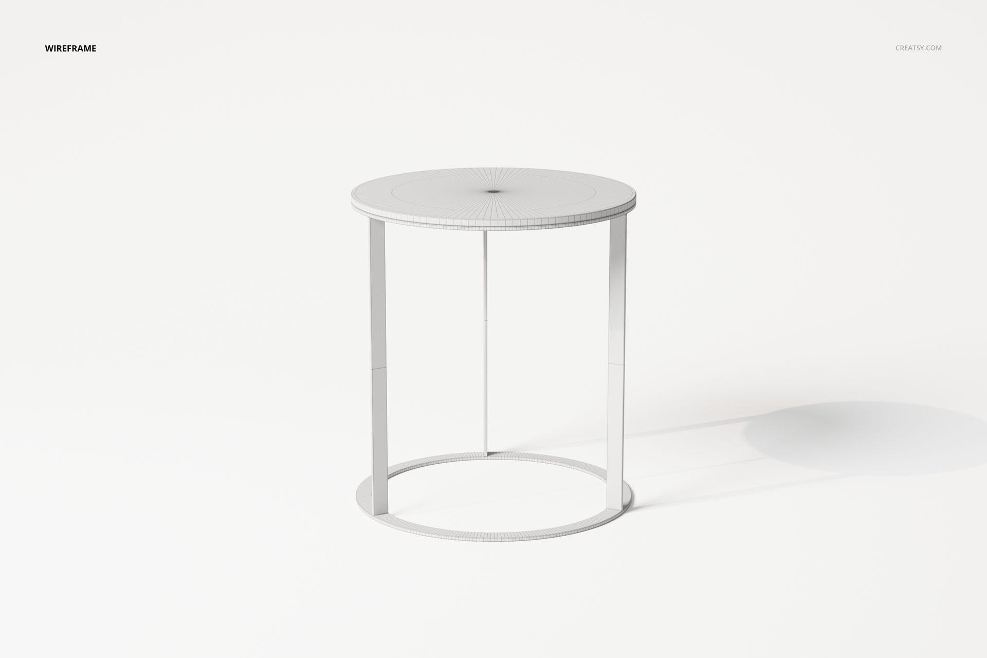 Round modern coffee table with thin legs and minimalist wireframe design, shown from a front angle on a white background.