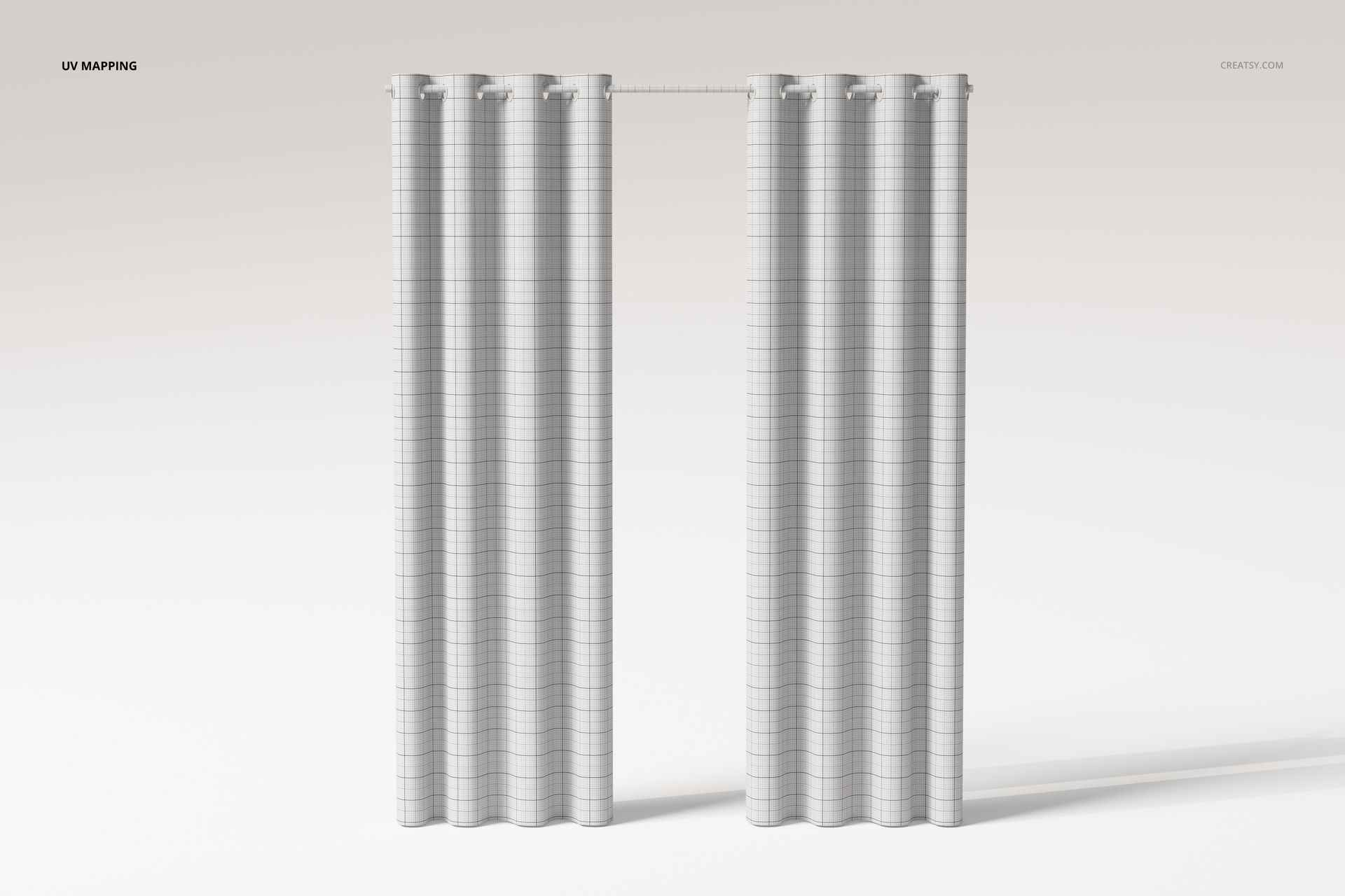 Front view of single panel eyelet curtains with a subtle grid pattern, displayed against a plain background.