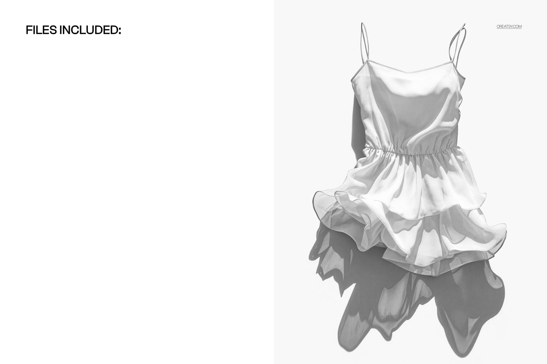 Front view of a ruffled sheer summer dress mockup with spaghetti straps and flowing silhouette on a white background.