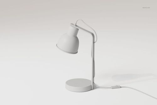 Modern pivot table lamp in matte white, shown from a side angle on a plain light background with soft shadows.