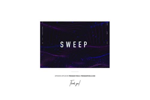 Vinyl record cover mockup showing a marbled pattern in deep purple hues with abstract lines and SWEEP text in the center.