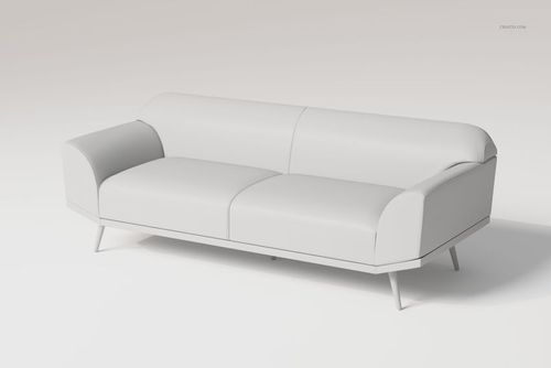 Curved arm sofa in a minimalist style, shown from a front angle on a plain light background with soft shadows.