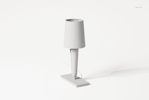 Front view of a covered base table lamp 3D model in neutral white tones on a plain white background.