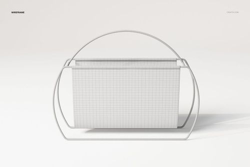 Free standing magazine rack with geometric wireframe design, shown from the front on a plain white background.