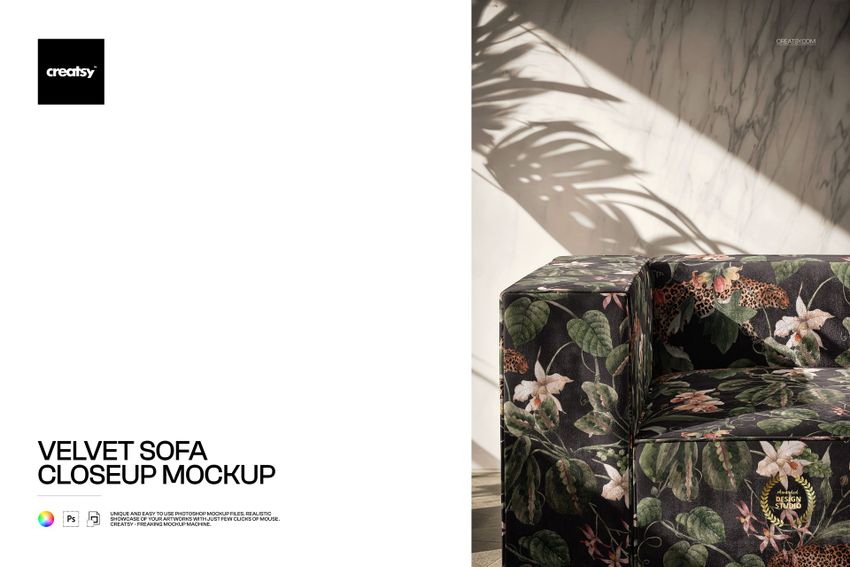 Velvet Sofa Closeup Mockup - mockup screenshot 1
