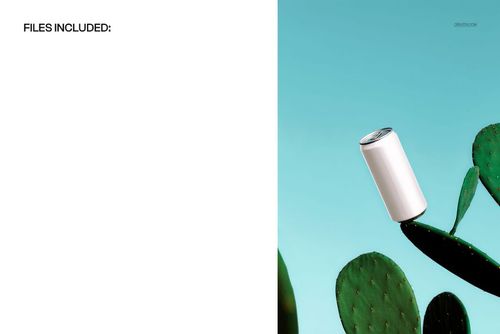 White can mockup balanced on a green cactus pad against a blue background, shown from a front angle.