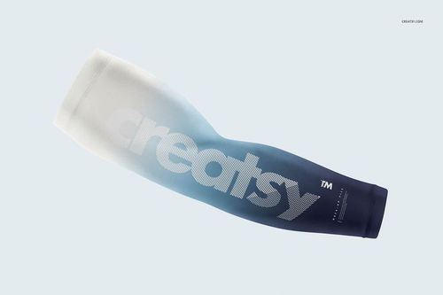 Arm compression sleeve mockup featuring a gradient design from white to dark blue, shown on a light background.
