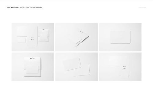 Set of six stationery gift card mockups displayed on a white background, showing various card arrangements and perspectives.