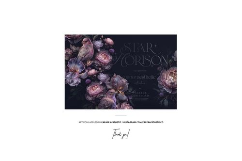 Front view of a floating square silk scarf mockup with a floral and bird pattern on a dark background.