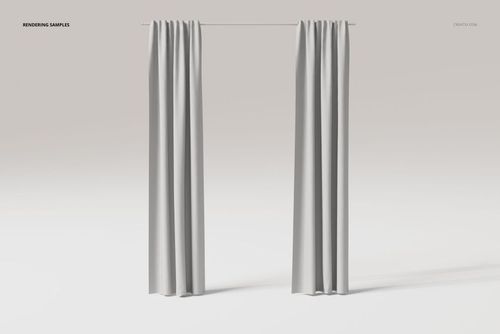 Front view of two elegant bedroom curtains in light gray fabric hanging from a simple rod against a neutral background.