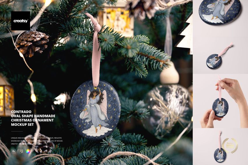 Contrado Oval Shape Handmade Christmas Ornament Mockup Set - mockup screenshot 1