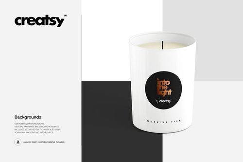 Scented candle mockup featuring a minimalist white jar and black label, set against a split color background.
