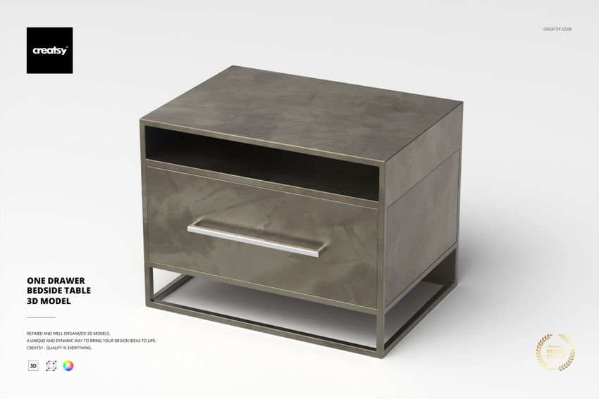 One Drawer Bedside Table 3D Model - mockup screenshot 1