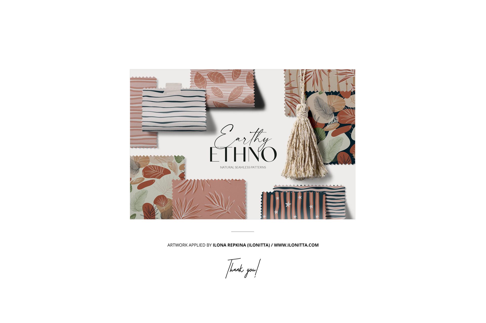 Front view of a little coiled notebook mockup set featuring covers with earthy patterns, stripes, and leaf motifs.