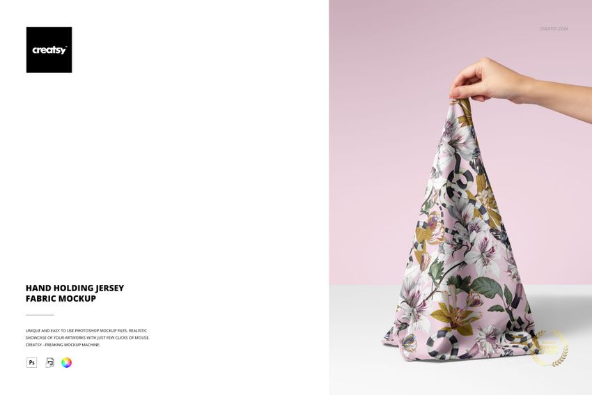 Hand Holding Jersey Fabric Mockup - mockup screenshot 1