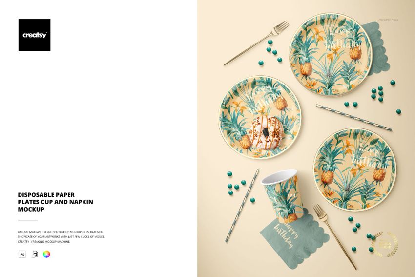 Disposable Paper Plates Cup and Napkin Mockup - mockup screenshot 1