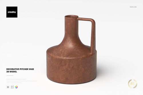 Brown decorative pitcher vase with a cylindrical base and straight handle, shown in a front view on a light background.