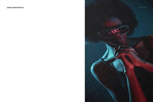 Front view of a canvas paper mockup featuring a portrait with neon lighting effects and textured surface.