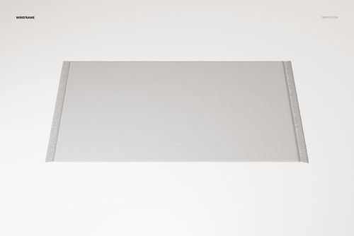 Large rectangular fringed rug with subtle grid pattern shown from a top view on a light background.