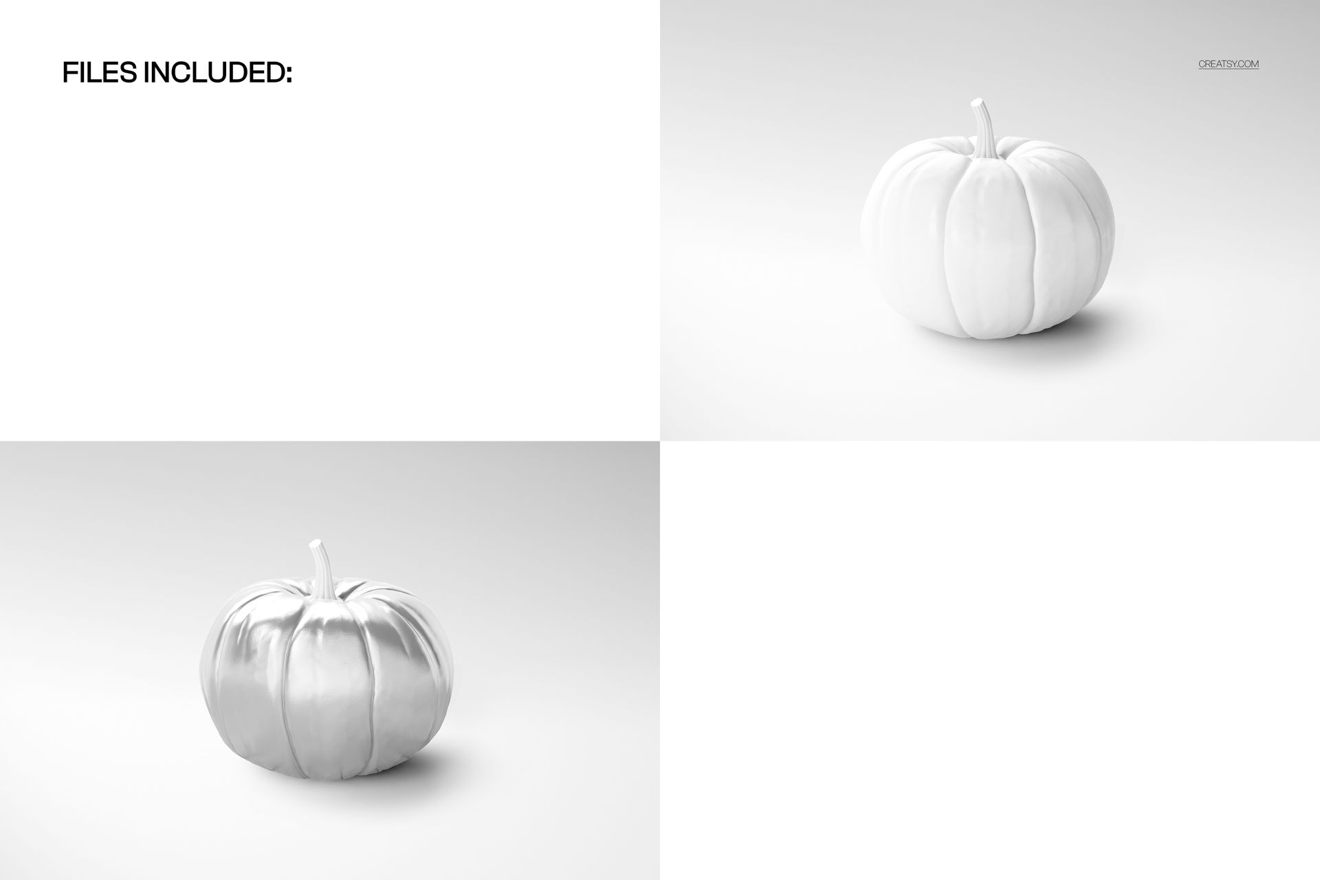 White pumpkin mockup shown from two angles on a light background, suitable for Halloween-themed PSD designs.