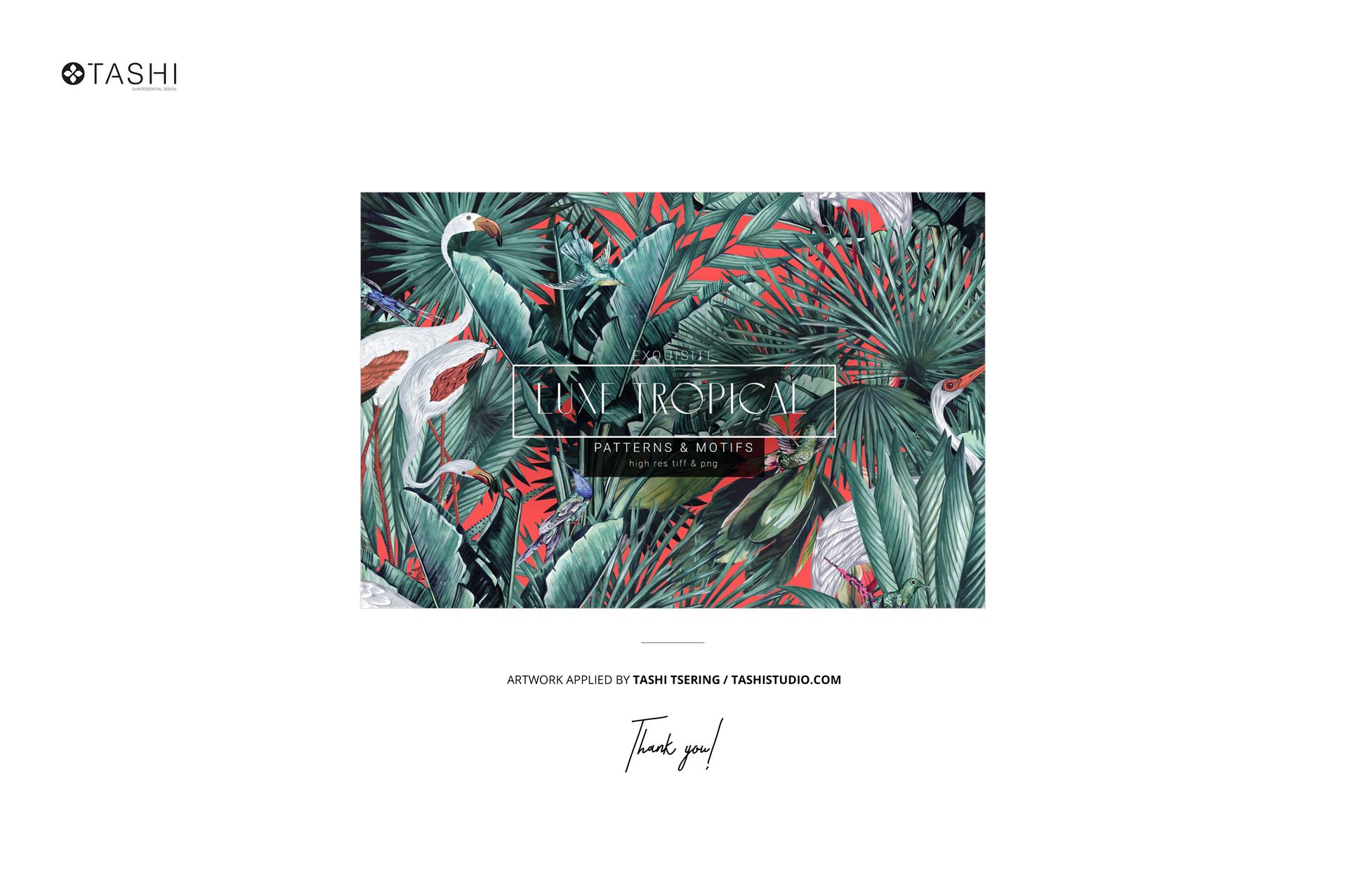 Bedding mockup featuring lush green palm leaves and white birds, shown from the front in a home setting.