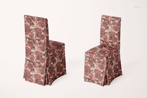 PSD mockup showing two Henriksdal chairs with decorative floral fabric covers, positioned on a neutral background.