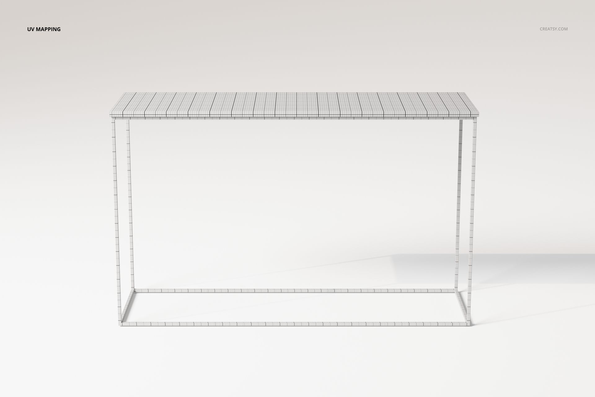 Console table with a slim metal frame, rectangular shape, and grid pattern, shown in a front view on a plain background.