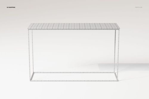 Console table with a slim metal frame, rectangular shape, and grid pattern, shown in a front view on a plain background.