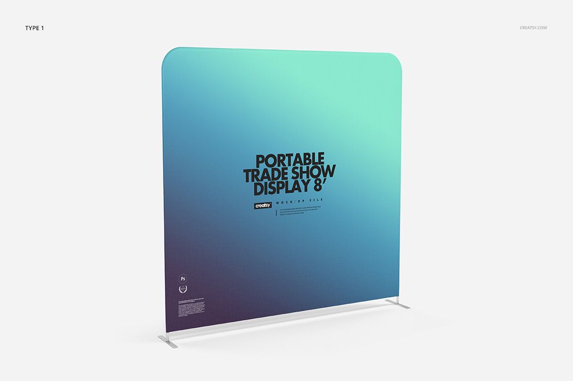 Portable trade show display mockup featuring an 8-foot wide banner with a smooth gradient design on a white background.