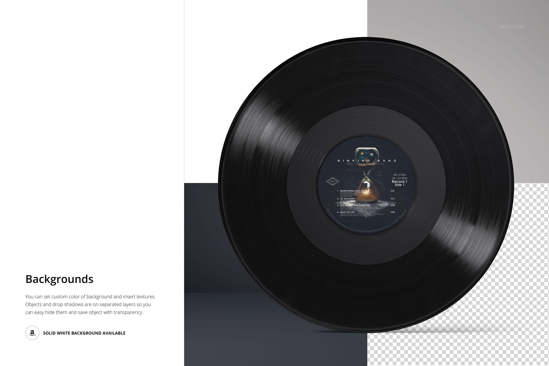 Standing Black Vinyl Record Mockup - mockup screenshot 3