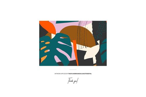 Top view of a poolside towel mockup with vibrant abstract shapes in teal, orange, black, and beige tones.