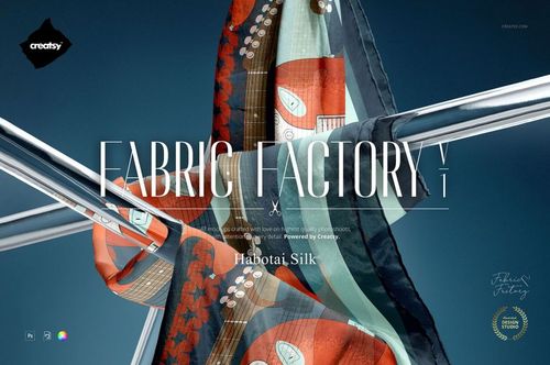 Habotai silk scarf mockup draped over intersecting metal rods, featuring colorful abstract patterns and a blue background.