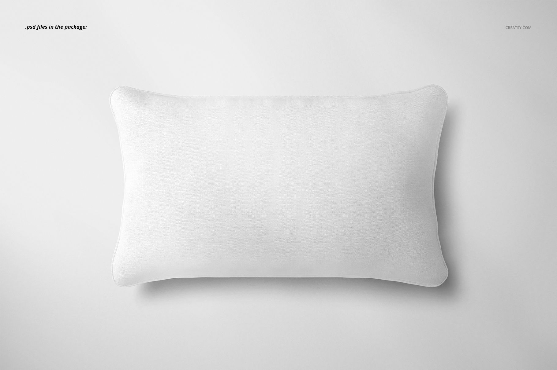 Plain white piping pillow mockup in a 30x50cm size, viewed from above against a light background with subtle shadow.