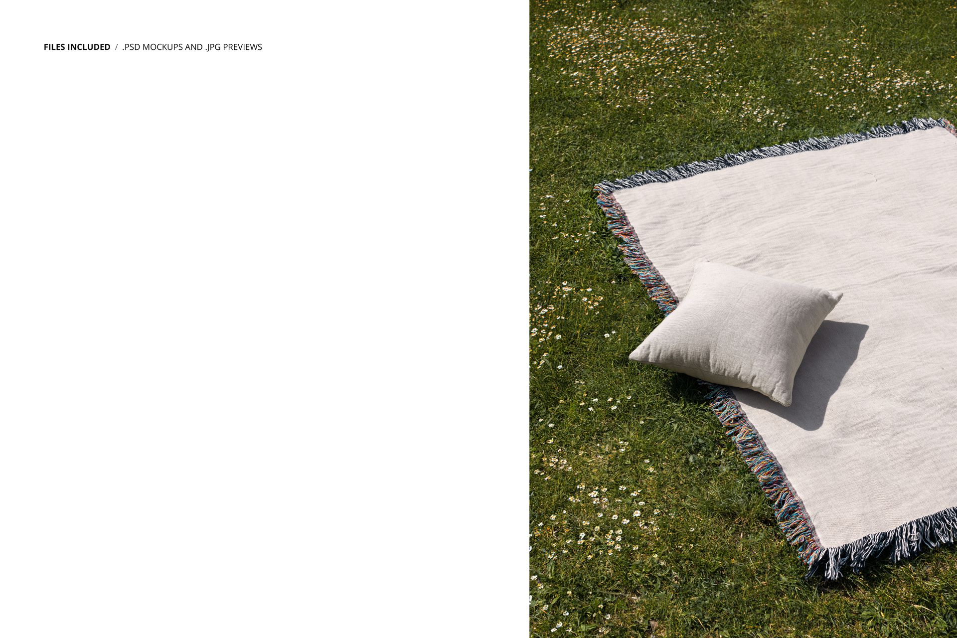 Jacquard Fringed Woven Blanket and Pillow on Meadow Mockup - mockup screenshot 2