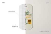 Glossy pillow box mockup shown in a top view, half with grid overlay and half with floral artwork and yellow label.